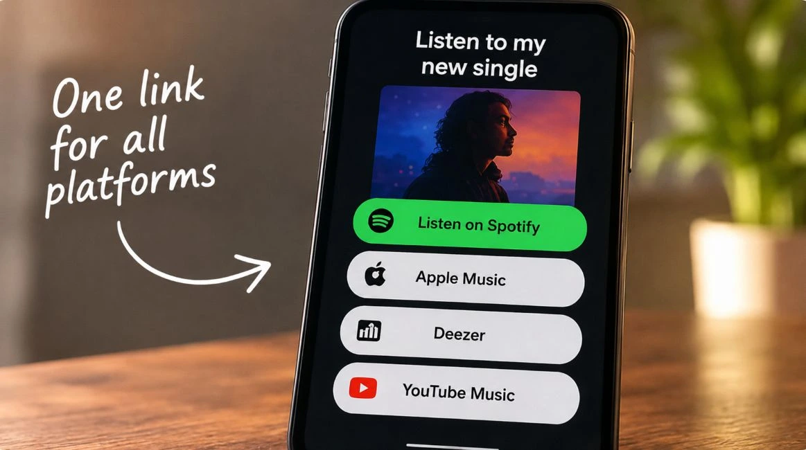 A single link gathering Spotify, Apple Music, Deezer and YouTube Music for one release