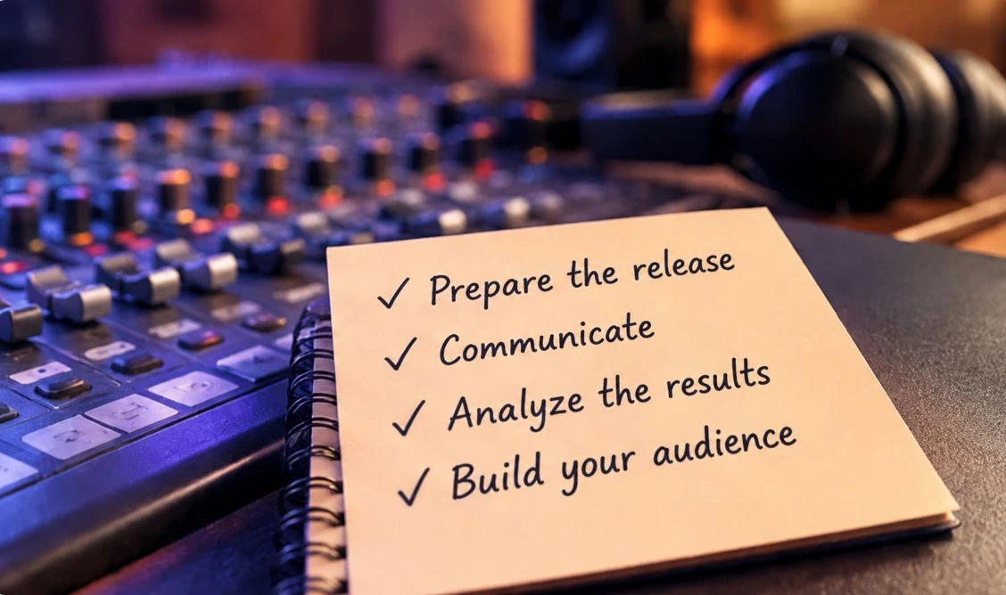 Promotion checklist: prepare the release, communicate, analyze results and build an audience