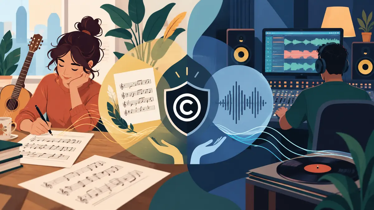 Autrice, producteur et symbole du droit d’auteur autour d’une œuvre musicale