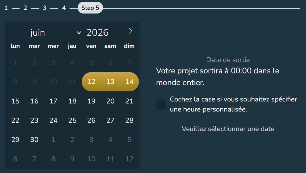 Calendar for selecting the release date