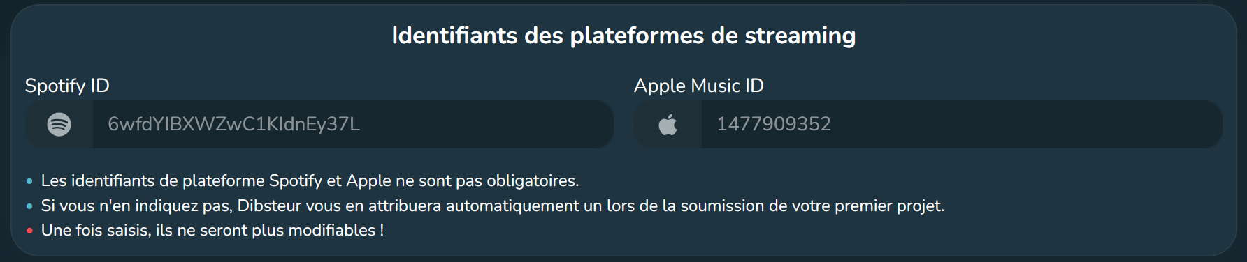 Connecting platform profiles (Spotify and Apple Music) in the Dibsteur space
