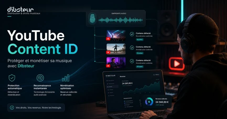 Interface YouTube Content ID Dibsteur pour protéger, détecter et monétiser l’utilisation de sa musique